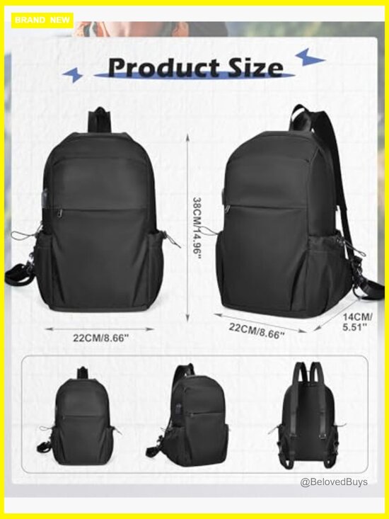 Large Convertible Sling Backpack with USB Port, Waterproof Nylon Daypack main image 6
